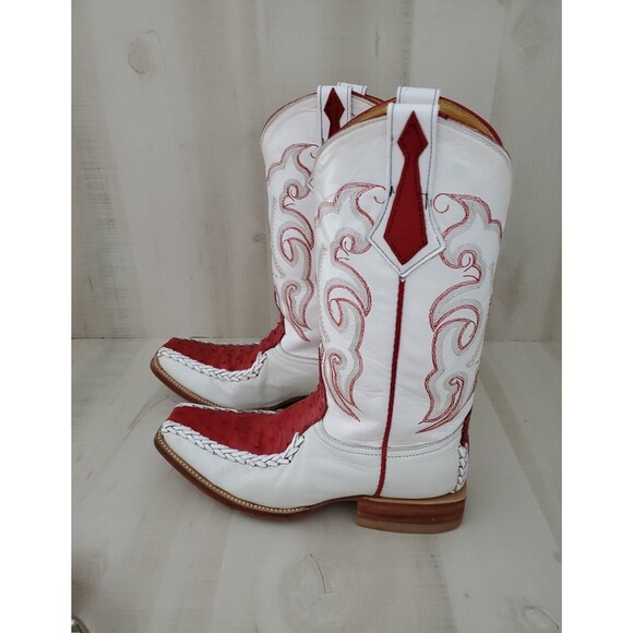 Men\'s Crown Boots belt set Ostrich Western Cowboy Boots Red/White Size 7- 51W main image 10